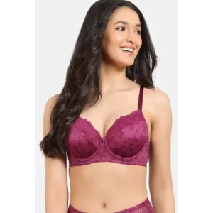 Zivame Rose Blush Vows Padded Wired 3/4Th Coverage Lace Bra - Rhododendron