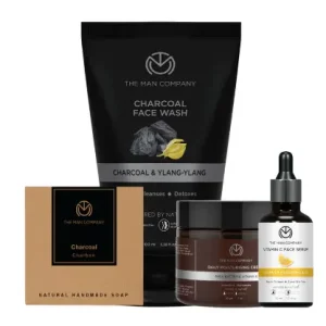 The Man Company Clean Team Charcoal Soap + Vitamin C Face serum + Charcoal Face Wash + Moisturising cream