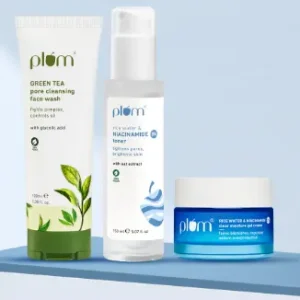 Plum Pore-fectly Bright Combo for Oily, Acne-prone skin with Green Tea Face Wash, Niacinamide Toner & Niacinamide Gel Cream