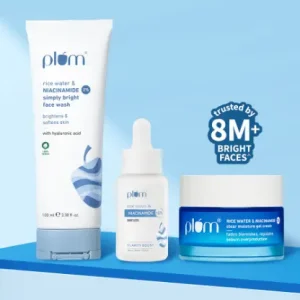 Plum Brightening Combo for Acne-prone skin with Salicylic Acid Face Wash, Niacinamide Gel Cream & Niacinamide SPF50 Sunscreen