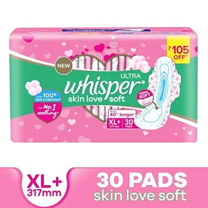 Whisper Ultra Skin Love Soft Sanitary Pads - For Women, XL+, 30 pcs