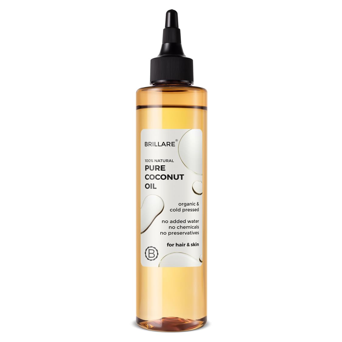 Brillare Pure Coconut Oil, Organic and Cold Pressed Hair Oil with Zero Chemicals, Rich in Vitamins & Amino Acids, Best for Dry & Flaky Skin