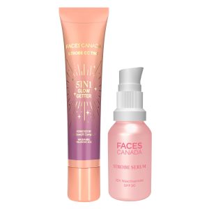 FACES CANADA Strobe Skincare Combo for Instant Glow | Strobe Serum, 15ml + Strobe CC Tint - Paradise Vibes, 18ml | SPF 30 | Dewy Highlighter Like Glow | For Fair To Light Skin | Pack of 2