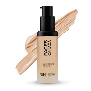FACESCANADA Flawless Matte Foundation-Absolute Ivory,30 Ml 3-In-1 Foundation+Moisturizer Cream For All Skin Types+Concealer|12 Hr Hydration+Spf 1|Hd Matte Coverage|Lightweight|Anti Ageing,Pack Of 1