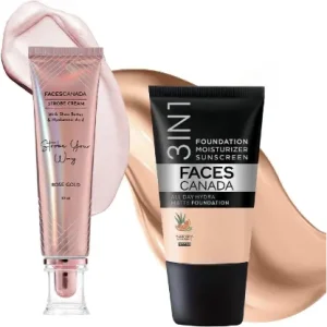 FACESCANADA Glow Kit | Rose Gold Strobe Cream (30ml) + Rose Ivory Full All Day Hydra Matte Mini Foundation (18ml) | Makeup Kit For Women (Combo Pack of 2)