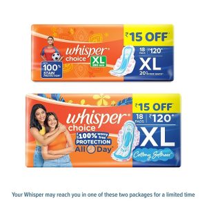 Whisper Choice Sanitary Pads with Wings for Women, XL, 18 Napkins (Pack of 1)
