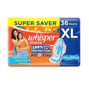 WHISPER CHOICE SANITARY PADS, 36 XL PADS
