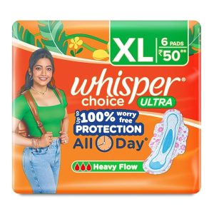 Whisper Choice Sanitary Pads for Women, XL, 6 Napkins (Pack of 1)
