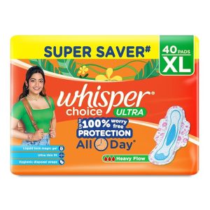 Whisper Choice Sanitary Pads with Wings for Women, XL, 40s Napkins