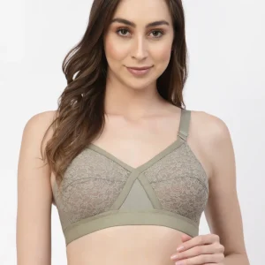 Floret Women's Cross-Elastic Lace Bra | Non-Padded | Non-Wired | Full Coverage | T3096 Wine Olive