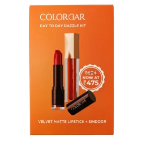 COLORBAR DAY TO DAY DAZZLE KIT, COMBO OF VELVET MATTE LIPSTICK - HOT HOT HOT AND SINDOOR - MY RED