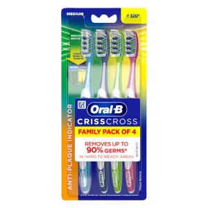 Oral-B Crisscross Deep Clean Soft Bristle Manual Toothbrush For Adults, Multicolour Toothbrush Set, Oral B Dentist Recommended Brand (Pack of 4)
