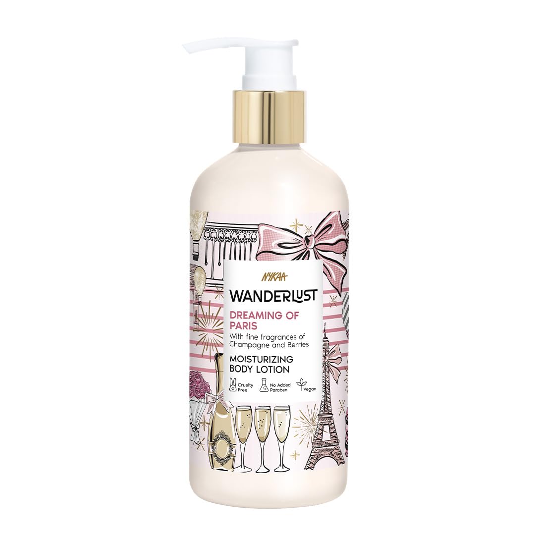 Nykaa Wanderlust Dreaming of Paris Moisturizing Body Lotion, Champagne & Berries Scent, Deep Hydration Daily Body Care for Soft & Smooth Skin, 300ml