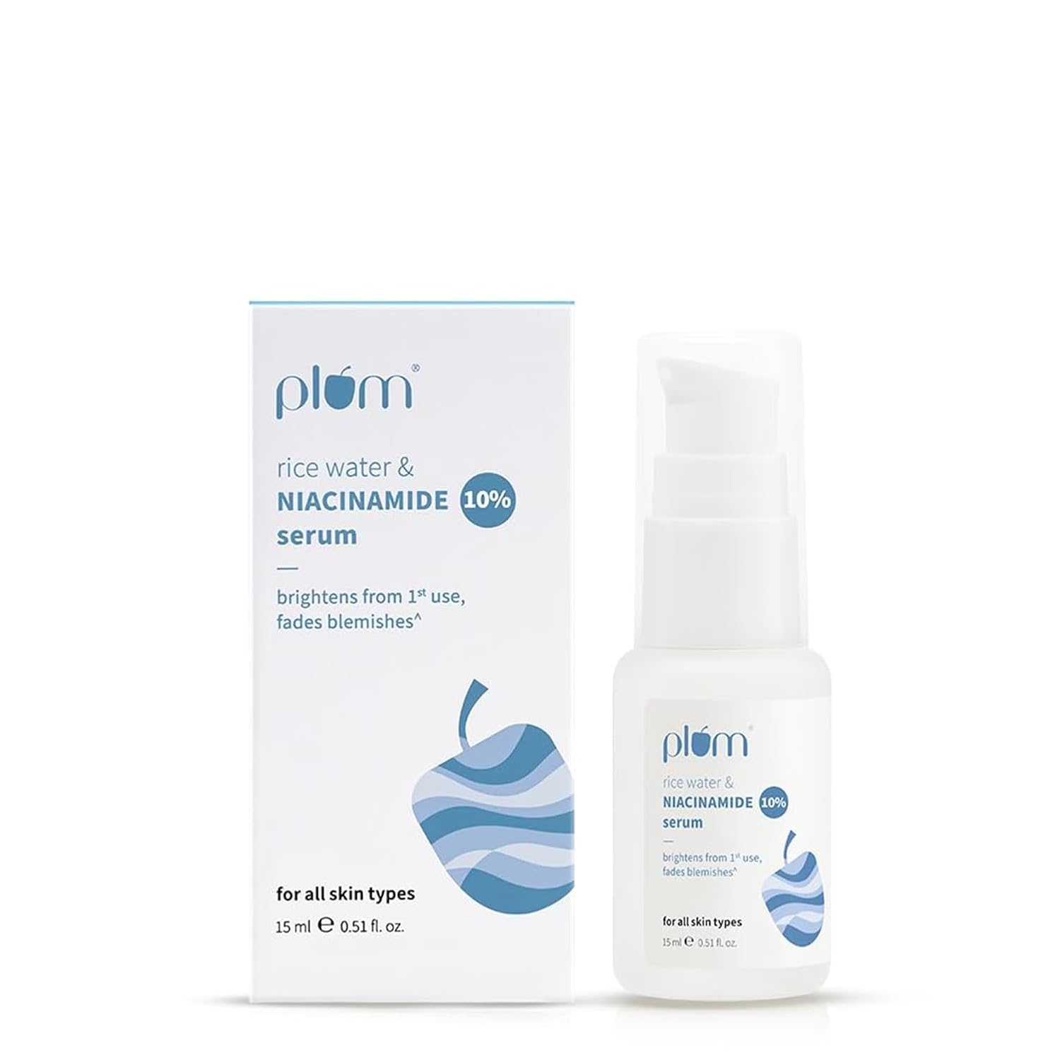 Plum 10% Niacinamide Serum with Rice Water | Provides Clear, Glowing & Brightening Skin | for Acne Prone, Combination, Oily & Sensitive Skin | Oil Control & Anti Acne Face Serum for Women & Men | 15ml