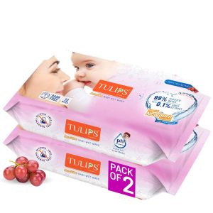 Tulips Sensitive Baby Wet Wipes (72 Wipes x 2 Pack), for Gentle Cleaning/Moisturising, Rash Free, 99% Purified Water with Grapefruit Extracts