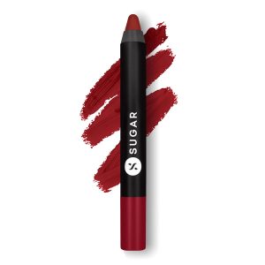 SUGAR Cosmetics Matte as Hell Crayon Lipsticks for Women | Lasts Up To 8+ Hours | Lip Crayon with Sharpener | 2.8gm - 10 Cherry Darling