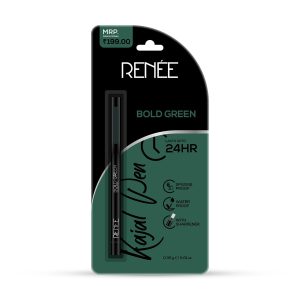 RENEE Kajal Pen With Sharpener - Bold 0.35Gm 24 Hrs Stay Long Lasting Kohl Pencil & Stick On Glossy Nails Bn 07| 24 Reusable Artificial Fake Glossy Nail Set| Lightweight & Long Lasting, Black