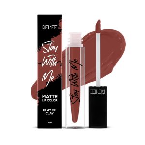 RENEE Stay With Me Matte Lipstick - Play Of Clay l Transfer Proof, Smudge & Waterproof | Long Stay l Highly Pigmented l Velvety, Matte Finish l Enriched with Vitamin E l Travel Friendly l 5 ml