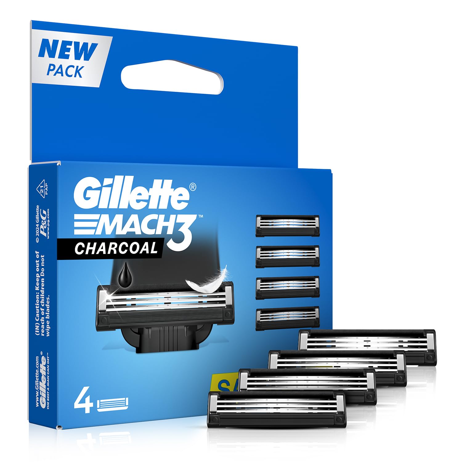 Gillette Mach3 Charcoal Men Shaving Razor Blades - 4S Pack Count (Cartridge)