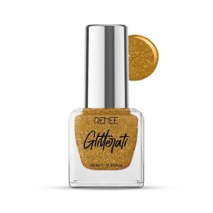 RENEE Glitterati Nail Paint - Gold Rush 10ml, Quick Drying, Glittery Finish, Long Lasting, Chip resisting Formula with High Glitter & Full Coverage, Acetone & Paraben Free
