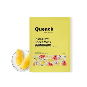 Quench Instaglow Vitamin C Sheet Mask Korean Face Mask for Glowing Skin, Revitalizes Dull & Tired Skin, Hydrates and Evens Out Skin Tone, Made in Korea -Pack of 1, 20ml
