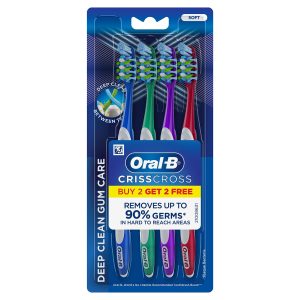 Oral-B Crisscross Gum Care Deep Clean Soft Bristle Toothbrush For Adults, Tongue Cleaner, Multicolour Toothbrush Set, Oral B Dentist Recommended Brand ( Buy 2 Get 2 Free)