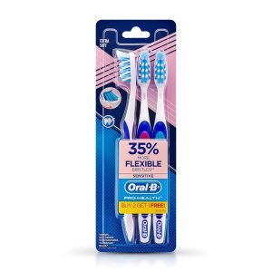 Oral B Oral-B Criss Cross Ultra Thin Sensitive Adult Manual Toothbrush (Buy 2 Get 1 Free,White-blue)