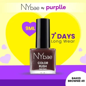 NY Bae Color Rush Nail Paint - Baked Brownie 49 (9 ml) | Chip Resistant | Long Lasting | Quick Dry | Gel Nail Polish