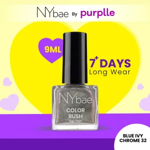 NY Bae Color Rush Nail Paint - Blue Ivy Chrome 32 (9 ml) | Chip Resistant | Long Lasting | Quick Dry | Gel Nail Polish