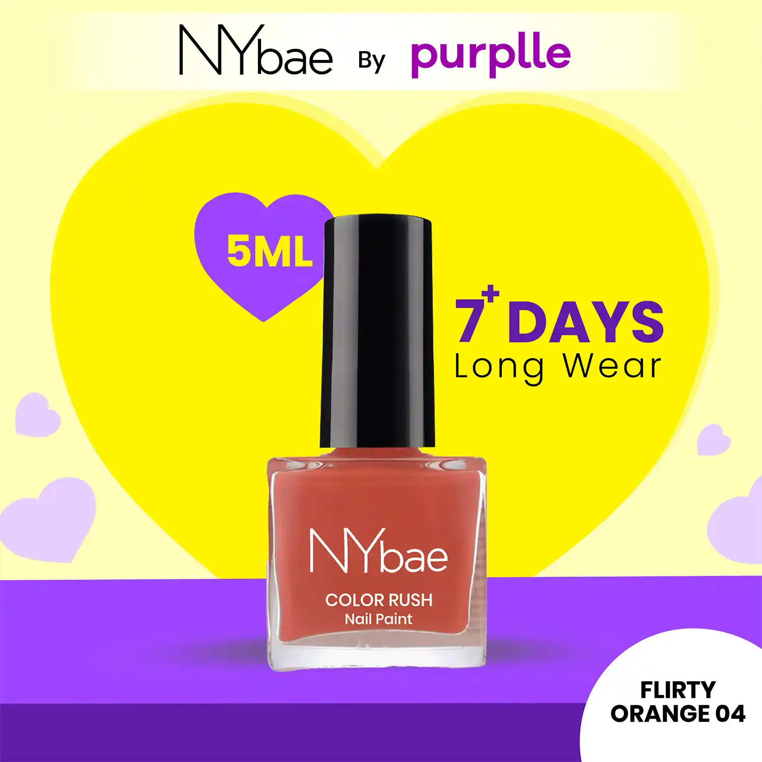 NY Bae Color Rush Nail Paint - Flirty Orange 04 (5 ml) | Chip Resistant | Long Lasting | Quick Dry | Gel Nail Polish