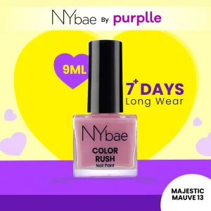 NY Bae Color Rush Nail Paint - Majestic Mauve 13 (9 ml) | Chip Resistant | Long Lasting | Quick Dry | Gel Nail Polish