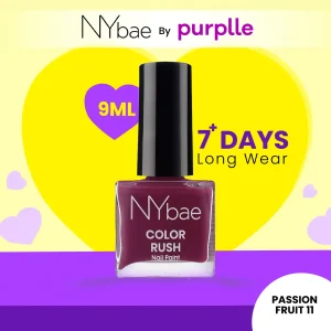 NY Bae Color Rush Nail Paint - Passion Fruit 11 (9 ml) | Chip Resistant | Long Lasting | Quick Dry | Gel Nail Polish