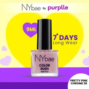 NY Bae Color Rush Nail Paint - Pretty Pink Chrome 36 (5 ml) | Chip Resistant | Long Lasting | Quick Dry | Gel Nail Polish