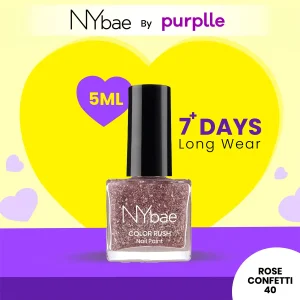 NY Bae Color Rush Nail Paint - Rose Confetti 40 (9 ml) | Chip Resistant | Long Lasting | Quick Dry | Gel Nail Polish