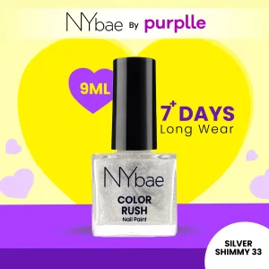 NY Bae Color Rush Nail Paint - Silver Shimmy 33 (5 ml) | Chip Resistant | Long Lasting | Quick Dry | Gel Nail Polish