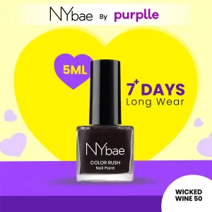 NY Bae Color Rush Nail Paint - Wicked Wine 50 (5 ml) | Chip Resistant | Long Lasting | Quick Dry | Gel Nail Polish - Wicked Wine 50