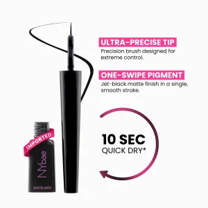 NY Bae Skeyeliner - Glossy (5 ml) | Liquid Black Eyeliner | Intense Pigment | Long Lasting | Smudgeproof | Precise Application | Beginner Friendly