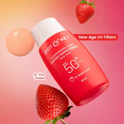 Dot & Key Strawberry Dew Tinted Sunscreen, In-Vivo Tested SPF 50+ PA++++ (Sand - 03 Medium)