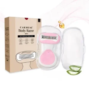 Carmesi Body Razor for Women's Hair Removal |1 Pc | With Travel Case | 5-Blade Precision | Smooth & Hassle-Free Shaving on the Go | Aloe Vera & Vit E