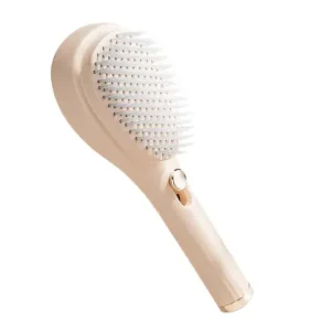 Self-Cleaning Hair Brush Anti-Static Massage Comb with Retractable Bristles (Cream)