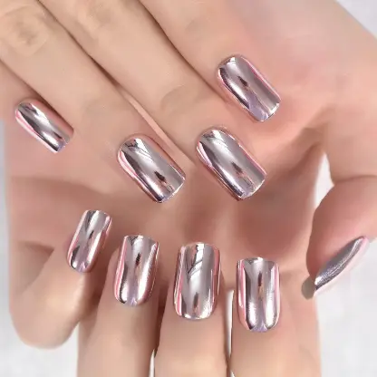 DUDUSTRONG Artificial Nail Extension Ready to apply, easy to use 12pcs set for Women/Girls (Silver