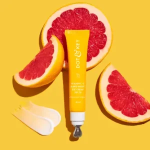 Dot & Key Vitamin C + E Super Bright Eye Cream with SPF 30, with Collagen Peptide & Caffeine | UV Protect | Boosts Collagen & Reduces Wrinkles | Fragrance & Dye Free | For Youthful Under Eye Skin | 20 mL
