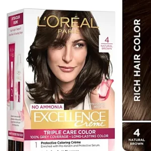 L'Oreal Paris Excellence Creme Hair Color, 72 ml + 100 g 4 Natural Brown
