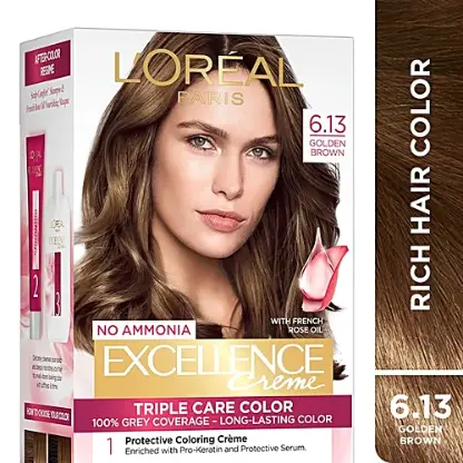 L'Oreal Paris Excellence Creme Hair Color, 72 ml + 100 g 6.13 Golden Brown