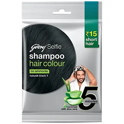 Godrej Selfie Shampoo Hair Colour - No Ammonia, 10 ml Natural Black 1