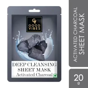 Good Vibes Activated Charcoal Deep Cleansing Sheet Mask | Detoxifying, | Cleanses Dirt & Impurities (20 gm)