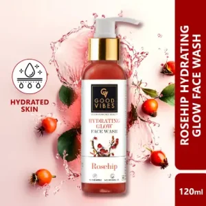 Good Vibes Rosehip Hydrating Glow Face Wash | Deep Pore Cleansing Moisturizing Brightening | Gentle Face Wash (120 ml)