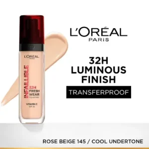 L'Oreal Paris Infallible 32H Fresh Wear Foundation - Rose Beige 145/Cool Undertone (30 ml)