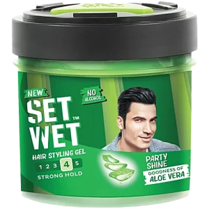 Set Wet Hair Styling Gel For Men - Party Shine, 4 Strong Hold, With Aloe Vera, 250 g