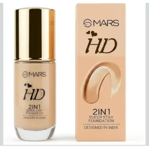 MARS HD 2in1 Super Stay Foundation, Waterproof, 24H Long Lasting | Full HD Coverage, Hyaluronic Acid, Non-Comedogenic, 100% Cruelty-Free, Multi-Tone Shades